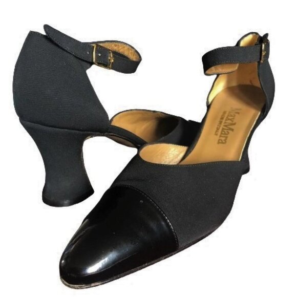 Vintage 90s Max Mara made in Italy kitten heel mary janes strappy shoes heels - Picture 1 of 15